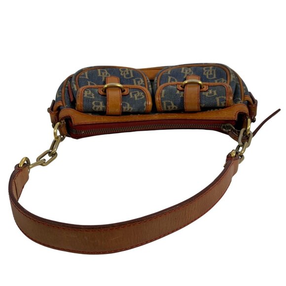 VTG Dooney Bourke Signature Small Denim Leather Trim Banana Shoulder Bag Purse - Picture 8 of 14